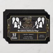 トリックまたはトリート幽霊たちブラック&金ゴールドハローウィンパーティ 招待状 (正面/裏面)