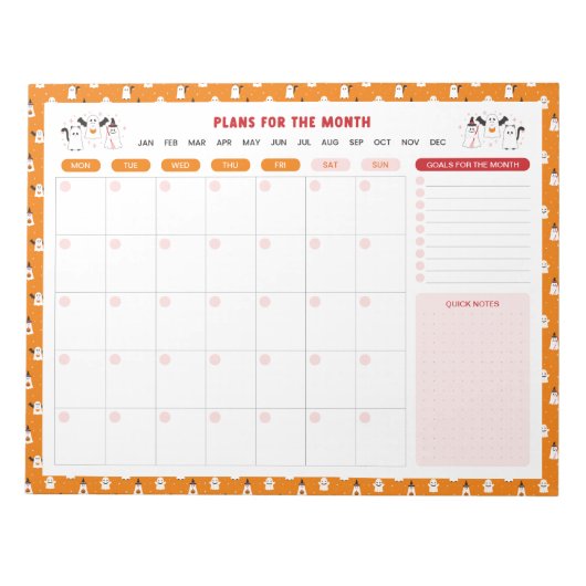 トリックまたはトリート幽霊の毎月To Doリストプランナー ノートパッド (正面)