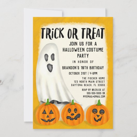 トリックまたはトリート幽霊ハロウィーンの衣装誕生日 招待状 (正面)