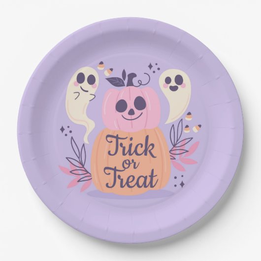 トリックまたはトリート幽霊 ペーパープレート (正面)