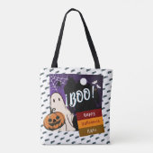 トリックまたはトリート、名前のパーソライズされたハロウィンピンク トートバッグ (裏面)