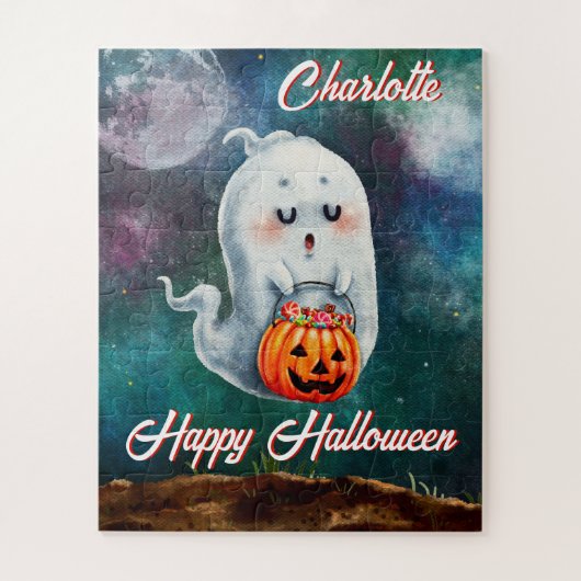 トリックまたはトリート、幽霊は甘いハッピーハローウィン ジグソーパズル (縦)