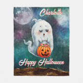 トリックまたはトリート、幽霊は甘いハッピーハローウィン フリースブランケット (正面)