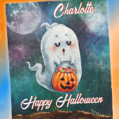トリックまたはトリート、幽霊は甘いハッピーハローウィン フリースブランケット