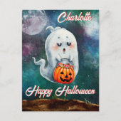 トリックまたはトリート、幽霊は甘いハッピーハローウィン ポストカード (正面)