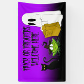 トリックまたはトレーター歓迎ハロウィーンパープルバナー 横断幕 (縦)