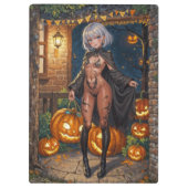 トリックまたはトレーター、勇敢なハロウィーンの衣装の女の子 クリップボード (裏面)