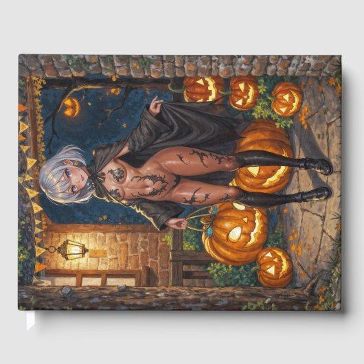 トリックまたはトレーター、勇敢なハロウィーンの衣装の女の子 ゲストブック (正面)