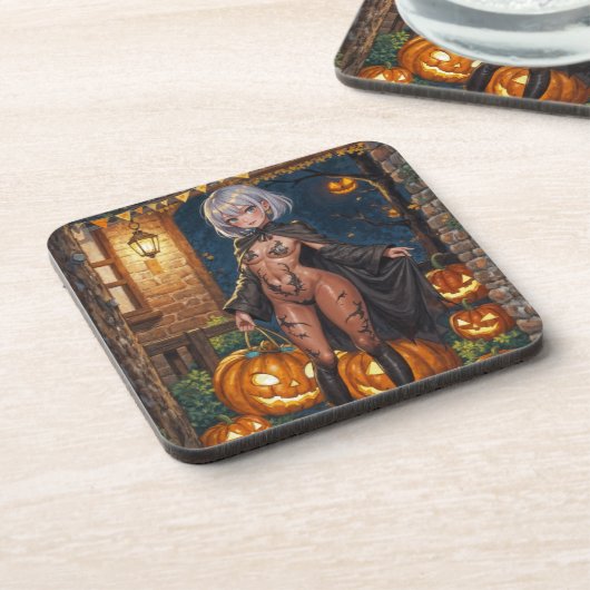トリックまたはトレーター、勇敢なハロウィーンの衣装の女の子 コースター (左側)