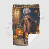 トリックまたはトレーター、勇敢なハロウィーンの衣装の女の子 ゴルフタオル (インサイチュ)