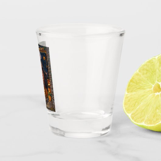 トリックまたはトレーター、勇敢なハロウィーンの衣装の女の子 ショットグラス (右)