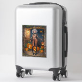 トリックまたはトレーター、勇敢なハロウィーンの衣装の女の子 シール (スーツケース)