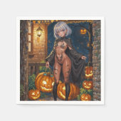 トリックまたはトレーター、勇敢なハロウィーンの衣装の女の子 スタンダードカクテルナプキン (正面)