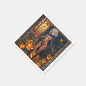 トリックまたはトレーター、勇敢なハロウィーンの衣装の女の子 スタンダードカクテルナプキン (角)