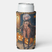 トリックまたはトレーター、勇敢なハロウィーンの衣装の女の子 スリム缶クーラー (Seltzer正面)