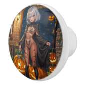 トリックまたはトレーター、勇敢なハロウィーンの衣装の女の子 セラミックノブ (右)
