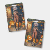 トリックまたはトレーター、勇敢なハロウィーンの衣装の女の子 バッジ (正面&裏面)