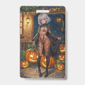 トリックまたはトレーター、勇敢なハロウィーンの衣装の女の子 バッジ (裏面)