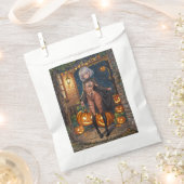 トリックまたはトレーター、勇敢なハロウィーンの衣装の女の子 フェイバーバッグ (クリップ留めされた状態)