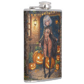 トリックまたはトレーター、勇敢なハロウィーンの衣装の女の子 フラスク (右)