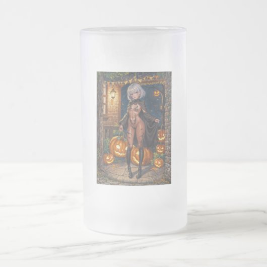 トリックまたはトレーター、勇敢なハロウィーンの衣装の女の子 フロストグラスビールジョッキ (中央)