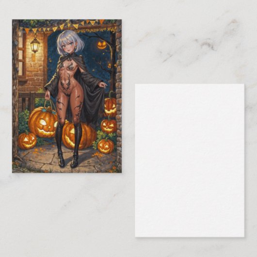 トリックまたはトレーター、勇敢なハロウィーンの衣装の女の子 プレイスカード (正面/裏面)