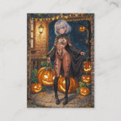 トリックまたはトレーター、勇敢なハロウィーンの衣装の女の子 プレイスカード (正面)