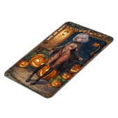 トリックまたはトレーター、勇敢なハロウィーンの衣装の女の子 マグネット (左側)