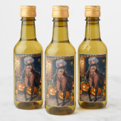 トリックまたはトレーター、勇敢なハロウィーンの衣装の女の子 ワインラベル (ボトル)