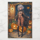 トリックまたはトレーター、勇敢なハロウィーンの衣装の女の子 ワインラベル (シングルラベル)