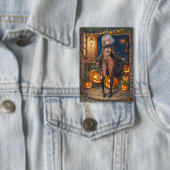 トリックまたはトレーター、勇敢なハロウィーンの衣装の女の子 缶バッジ (インサイチュ)