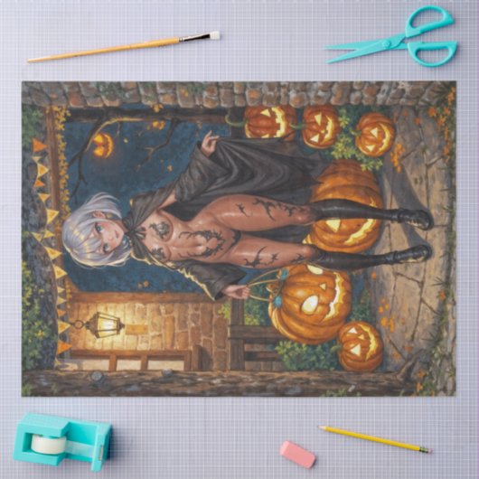 トリックまたはトレーター、勇敢なハロウィーンの衣装の女の子 薄葉紙 (クラフト)