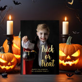 トリックまたはハロウィーンの写真金ゴールド 箔シーズンカード