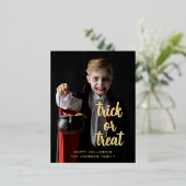 トリックまたはハロウィーンの写真金ゴールド 箔シーズンポストカード (立ち正面)