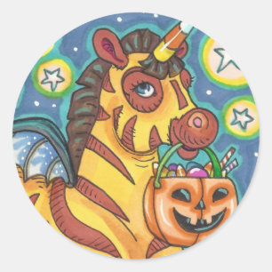 トリックまたは処理こうもりウィングゼブラ、かわいいハロウィーン ラウンドシール