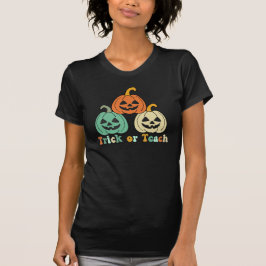トリックまたは教えハロウィンの不気味なカボチャの先生 Tシャツ