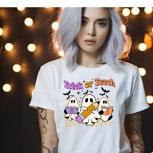 トリックまたは教えレトロハロウィーン先生Tシャツ Tシャツ