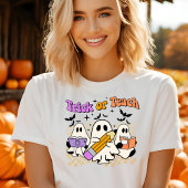 トリックまたは教えレトロハロウィーン先生Tシャツ Tシャツ