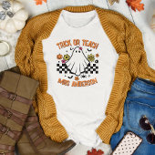 トリックまたは教えレトロ幽霊先生ハロウィーン Tシャツ