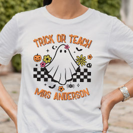 トリックまたは教えレトロ幽霊先生ハロウィーン Tシャツ