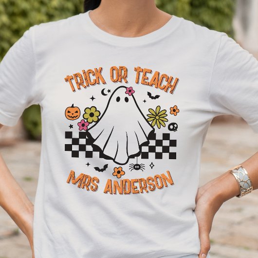 トリックまたは教えレトロ幽霊先生ハロウィーン Tシャツ