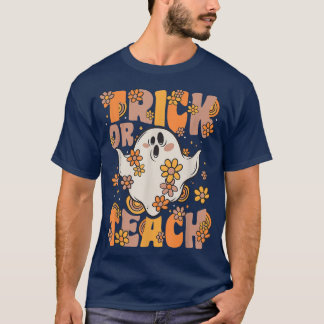 トリックまたは教えGroovy幽霊ヴィンテージ花Hallow Tシャツ