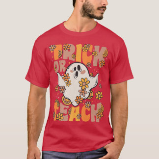 トリックまたは教えGroovy幽霊ヴィンテージ花Hallow Tシャツ