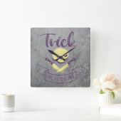 トリックまたは治療スカルクロスボーンハロウィーンリボンT スクエア壁時計 (ホーム)