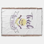 トリックまたは治療スカルクロスボーンハロウィーンリボンT スローブランケット (正面)