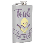 トリックまたは治療スカルクロスボーンハロウィーンリボンT フラスク (右)