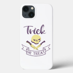 トリックまたは治療スカルクロスボーンハロウィーンリボンT iPhone 13ケース