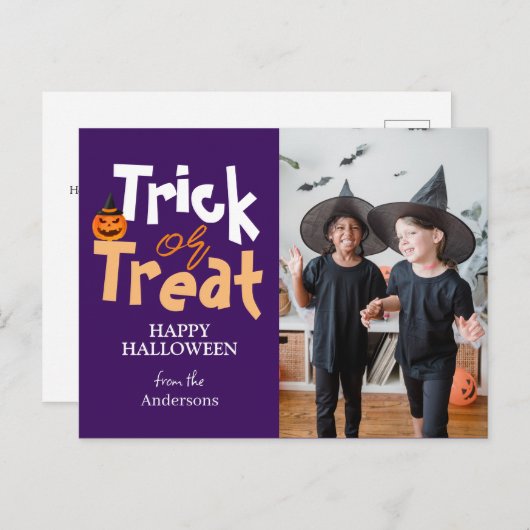 トリックまたは治療 |ハロウィン不気味家族の写真 シーズンポストカード (正面/裏面)