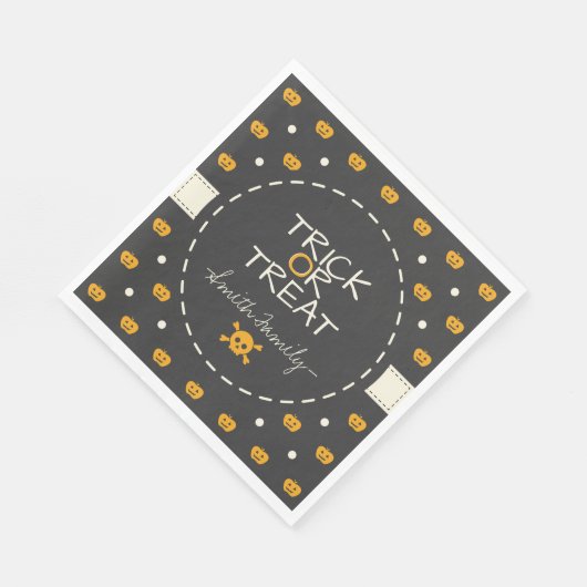 トリックまたは治療。ハロウィーンのカボチャのちょうちんホワイト水玉模様 スタンダードランチョンナプキン (角)