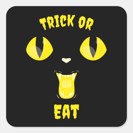トリックまたは食べ面白いハロウィーンのお腹すいた猫 スクエアシール (正面)
